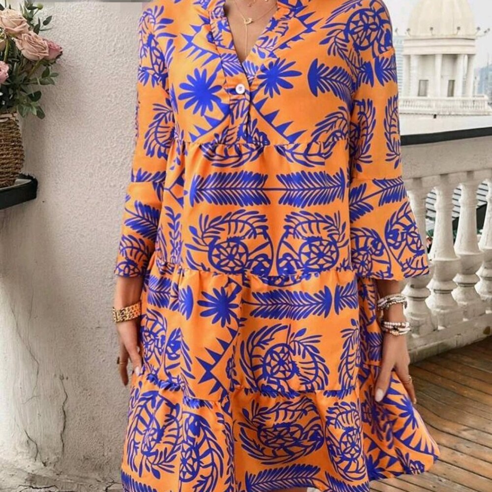 Flare sleeve vacation dress